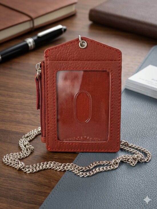 Paul Walter Other - ID Lanyard Card Holder in Genuine Leather with Long Metal Chain for Men/Women